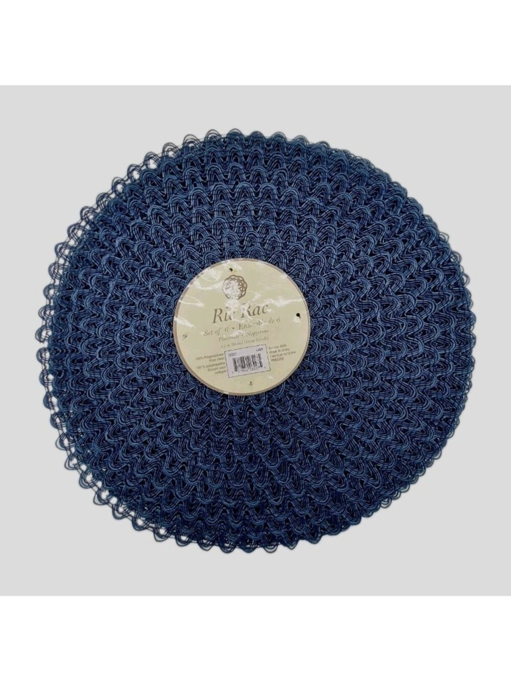 Ricrac Round Blue Placemats Navy Blue 15" Set Of 6
